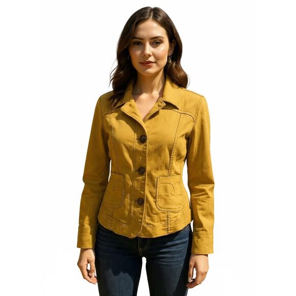 Live a Little Mustard Yellow Denim Blazer Jacket Size Medium dopamine dressing - Picture 1 of 9
